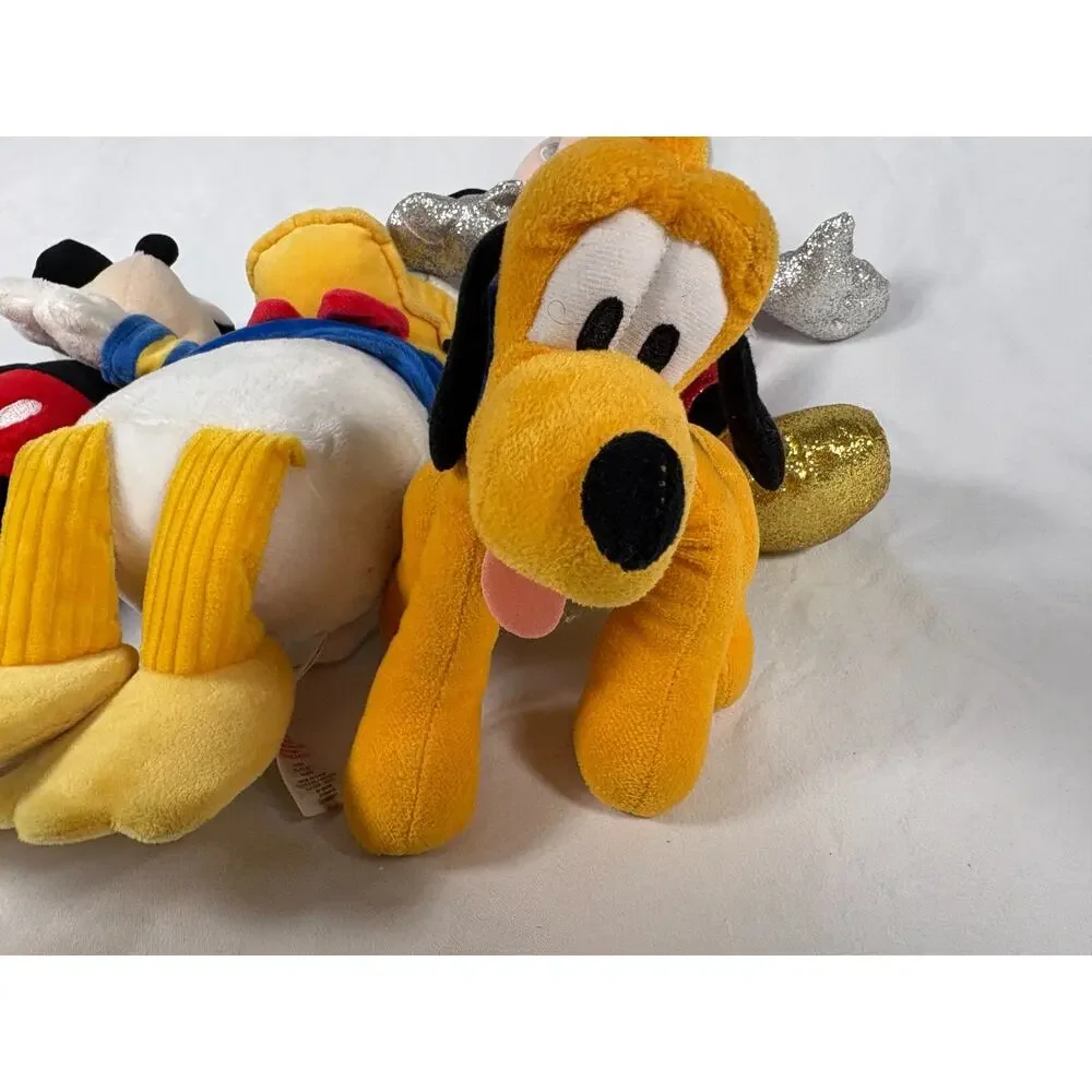 Disney Plush Lot Mickey Mouse Donald Duck Pluto Sparkle 4 Pc Set Used